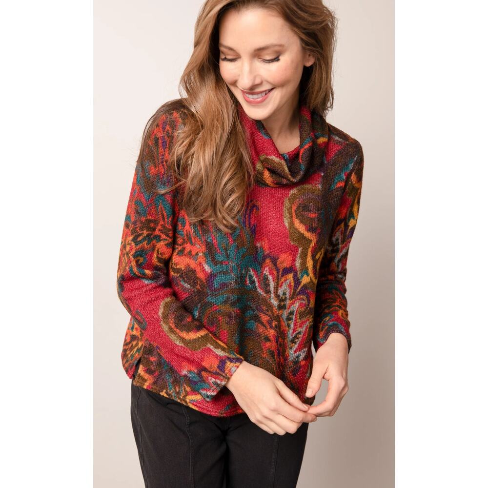 Habitat Sz XS Parisian Floral Print Waffle Texture Cowl Neck Sweater Lightweight